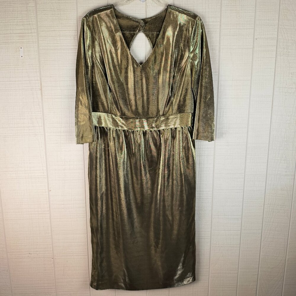 J. Peterman Gold Lamé Dress Vintage Style Retro Glam Party Holiday